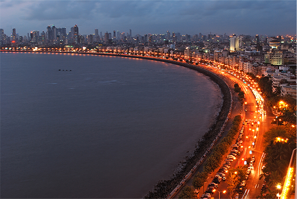 Panoramic view of Marine Drive near Haji Ali Dargah, Mumbai