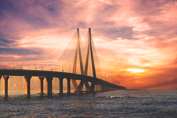 Iconic Worli Sea Link seen from Haji Ali Dargah, Mumbai