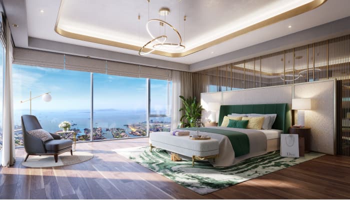 Piramal Aranya's Arav Tower, the tallest in Byculla and one of the tallest residential structures in India, master bedroom view.