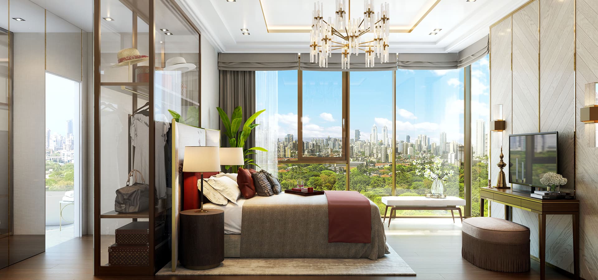 Piramal Realty's interior presents a master bedroom, exemplifying the elegance of luxurious apartments in Mumbai.