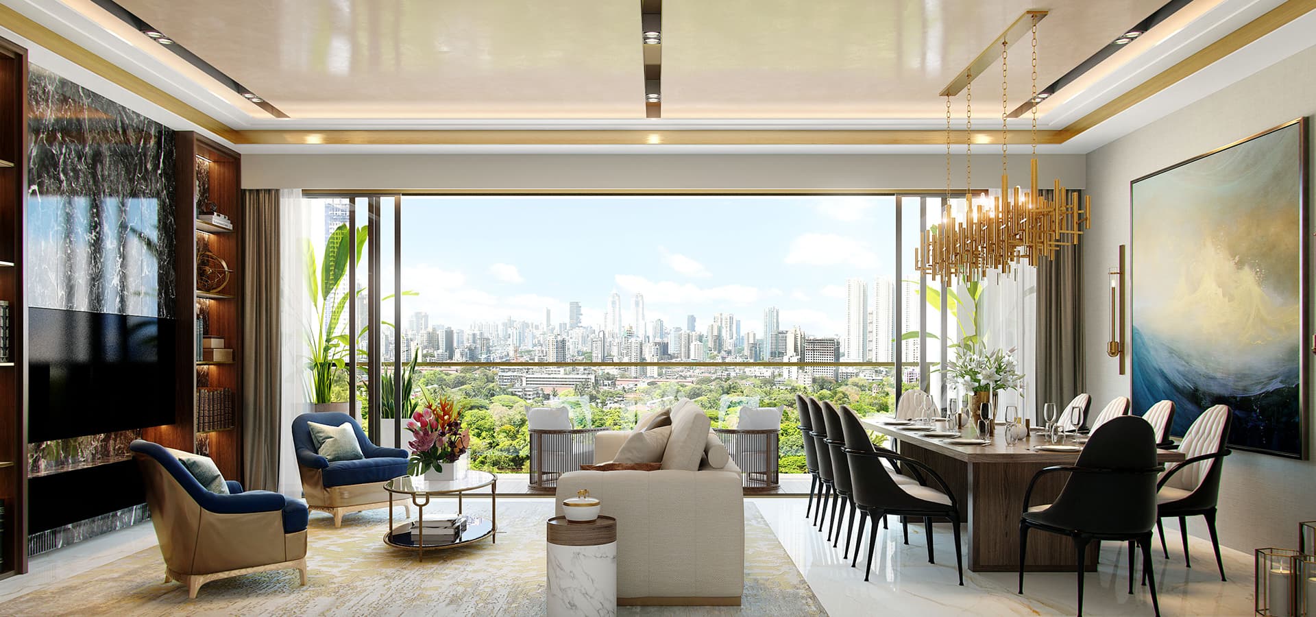 Piramal Realty's interior showcases a spacious living room, epitomizing luxury apartments in Mumbai.