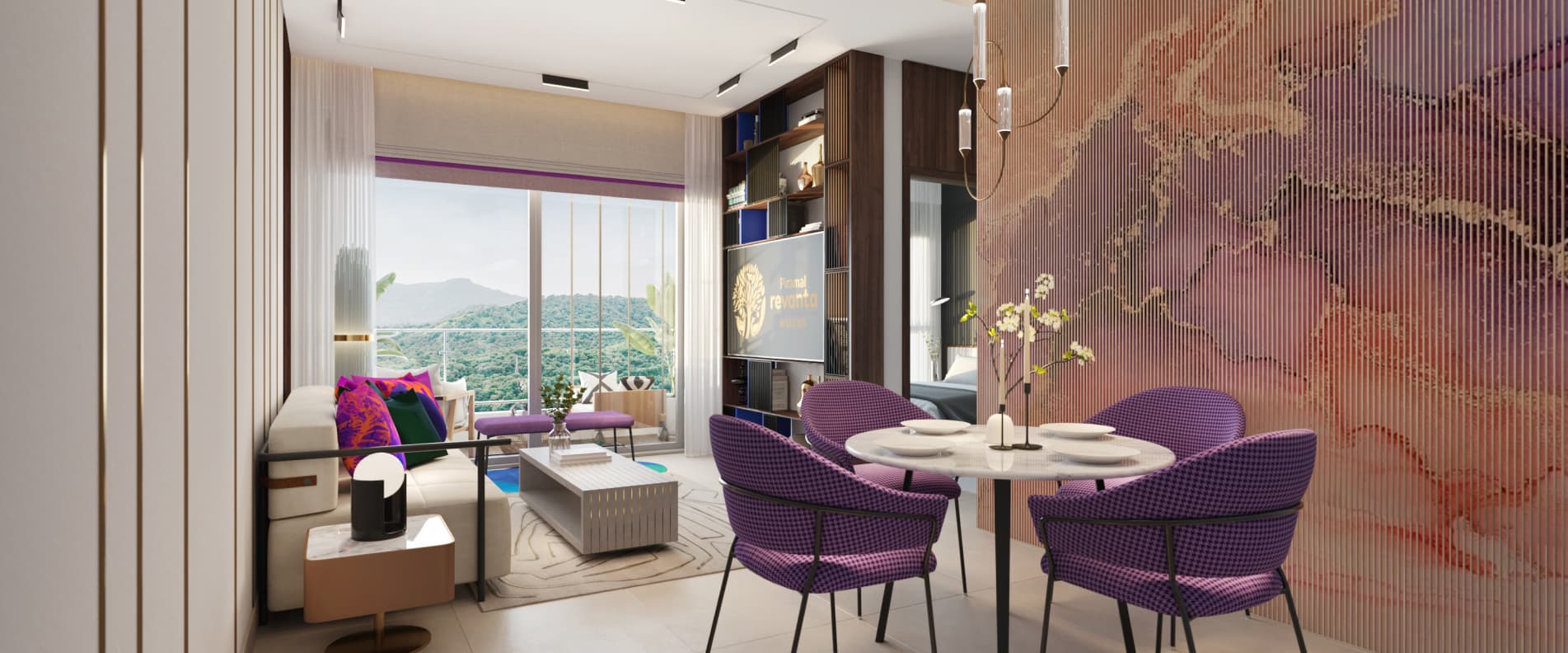 Living room view of luxurious apartment at Piramal Revanta's Tower 4 (Ravisa)